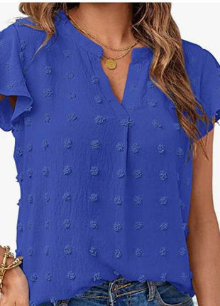 Women's Fashion V-neck Ruffle Sleeve Chiffon Shirt Short Sleeve - MimiStylez