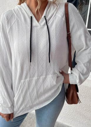 Textured Drawstring Kangaroo Pocket Hoodie - MimiStylez