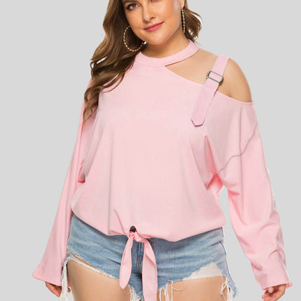 Plus Size Cold-Shoulder Tied Top - MimiStylez