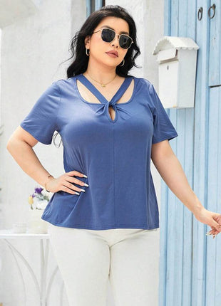 Plus Size Cutout Short Sleeve Top - MimiStylez