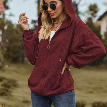 Cable-Knit Long Sleeve Hooded Jacket - MimiStylez