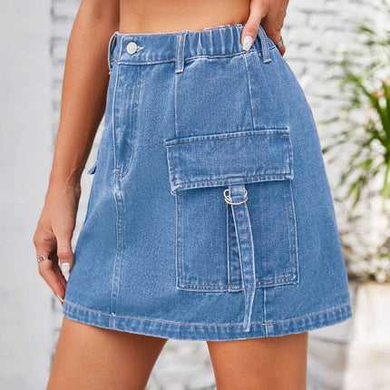Pocketed Buttoned Denim Skirt - MimiStylez