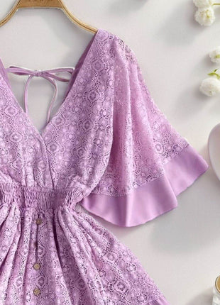 Lace Cutout Half Sleeve Mini Dress - MimiStylez