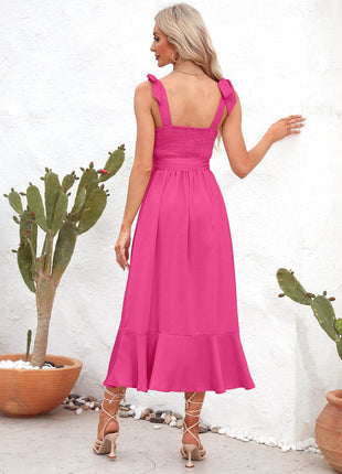 Square Neck Tie Strap Midi Dress - MimiStylez