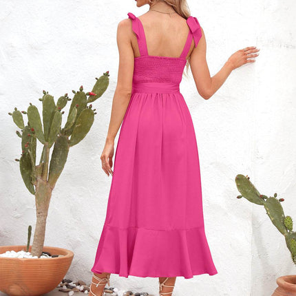 Square Neck Tie Strap Midi Dress - MimiStylez