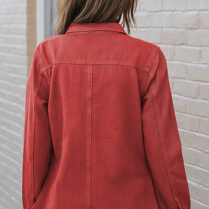 Distressed Raw Hem Snap Down Denim Jacket - MimiStylez