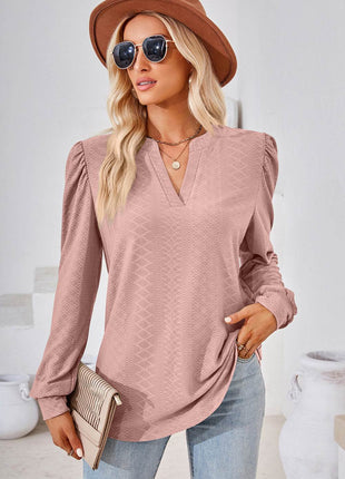 Notched Long Sleeve T-Shirt - MimiStylez