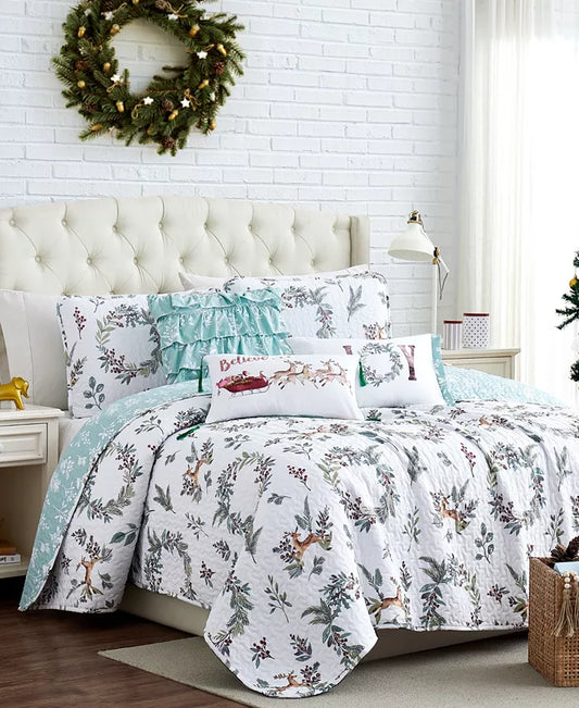 Happy Holidays Oversized Reversible 6 Piece Quilt Set, King or California King