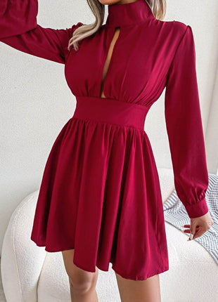 Cutout Turtleneck A-Line Mini Dress - MimiStylez