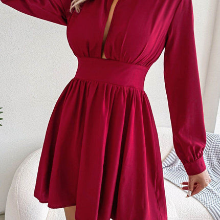 Cutout Turtleneck A-Line Mini Dress - MimiStylez