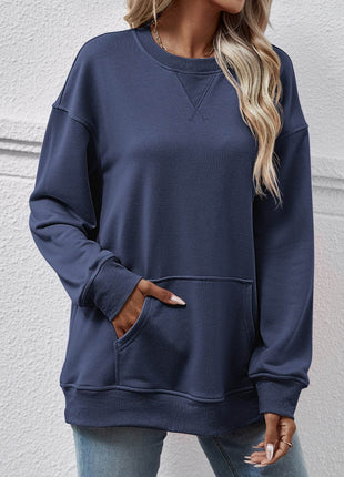 Round Neck Long Sleeve Sweatshirt - MimiStylez
