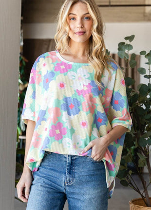 HOPELY Floral Waffle Oversized T-Shirt - MimiStylez