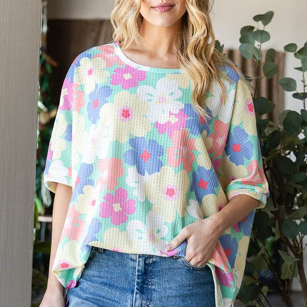 HOPELY Floral Waffle Oversized T-Shirt - MimiStylez
