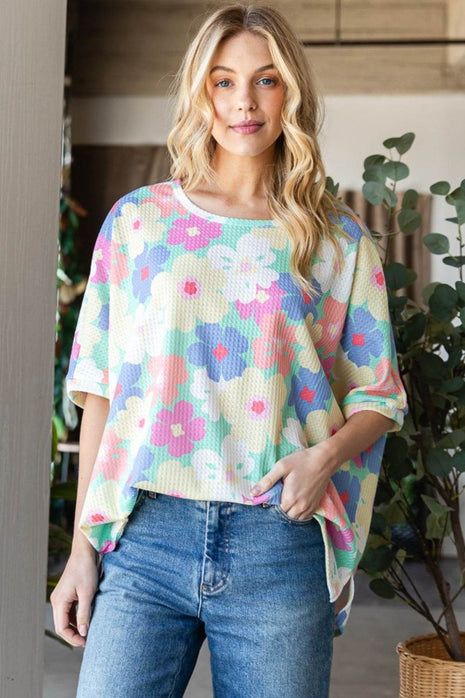HOPELY Floral Waffle Oversized T-Shirt - MimiStylez