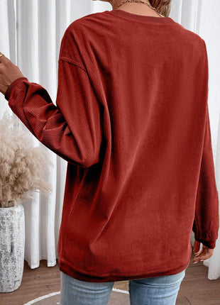 Ribbed Round Neck Drop Shoulder Sweatshirt - MimiStylez