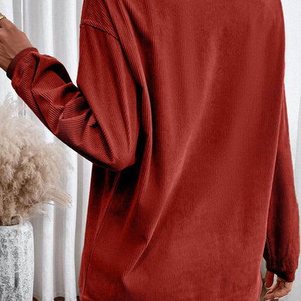 Ribbed Round Neck Drop Shoulder Sweatshirt - MimiStylez