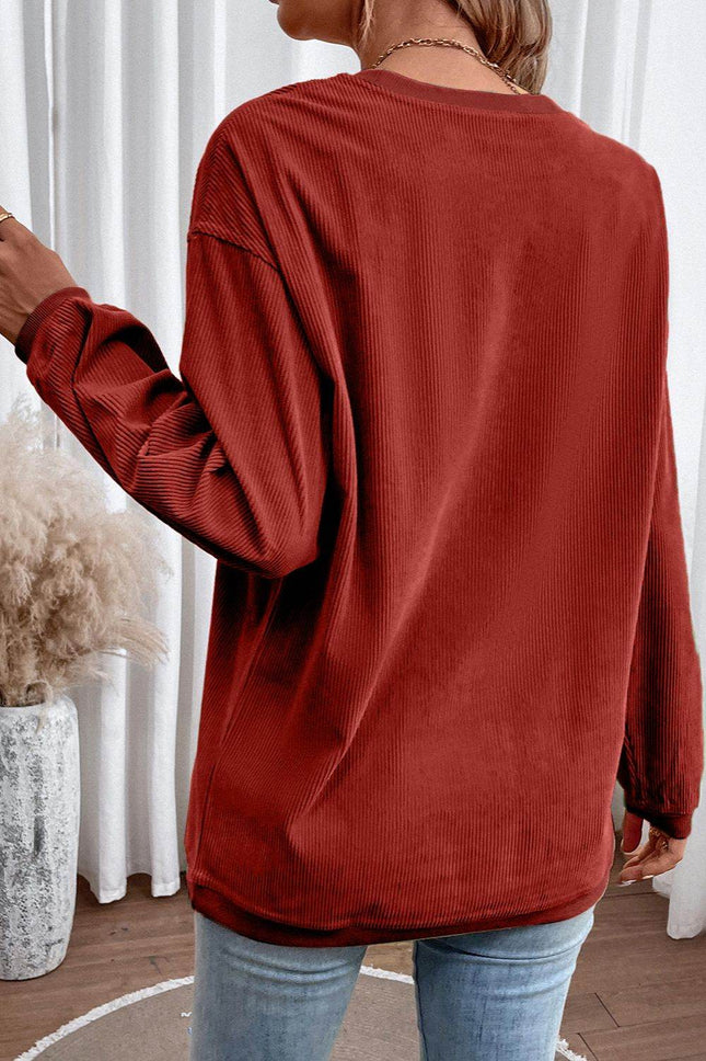 Ribbed Round Neck Drop Shoulder Sweatshirt - MimiStylez