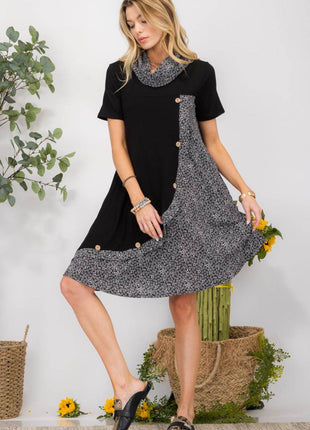 Celeste Full Size Decor Button Short Sleeve Dress with Pockets - MimiStylez