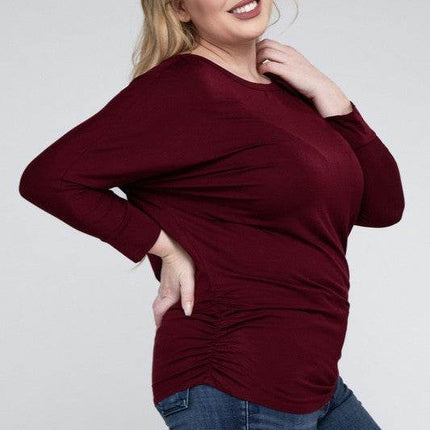Plus Luxe Rayon Boat Neck 3/4 Sleeve Top - MimiStylez