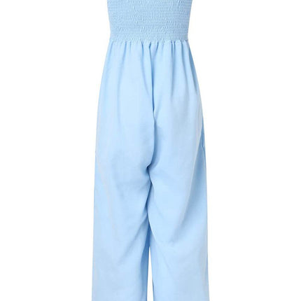 Smocked Spaghetti Strap Wide Leg Jumpsuit - MimiStylez