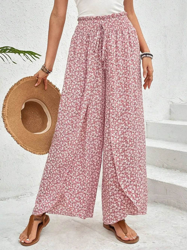 Tied Printed Wide Leg Pants - MimiStylez