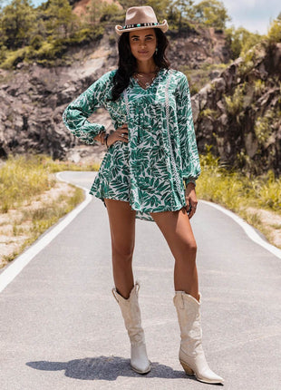 Long Sleeve V-Neck Mini Dress - MimiStylez