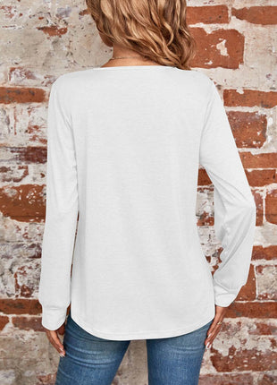Ruched Square Neck Long Sleeve T-Shirt - MimiStylez