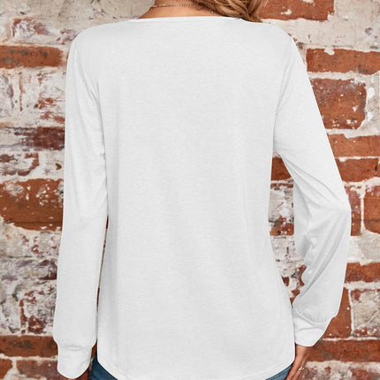 Ruched Square Neck Long Sleeve T-Shirt - MimiStylez