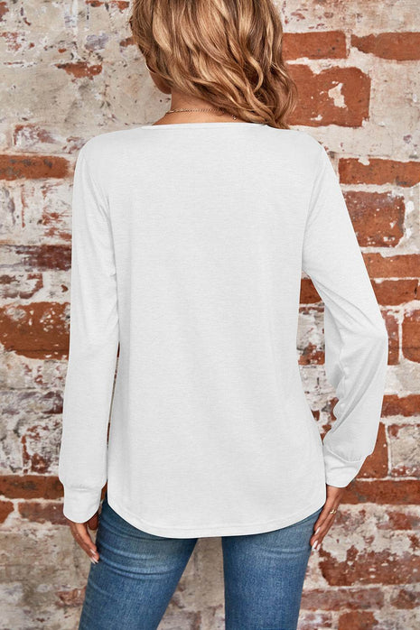 Ruched Square Neck Long Sleeve T-Shirt - MimiStylez
