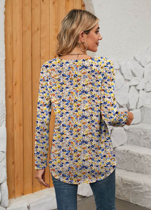 Printed Square Neck Long Sleeve Blouse - MimiStylez