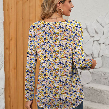 Printed Square Neck Long Sleeve Blouse - MimiStylez
