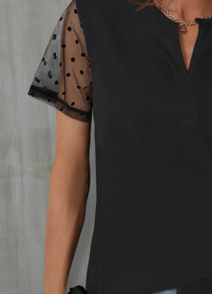 Color Block Notched Short Sleeve T-Shirt - MimiStylez