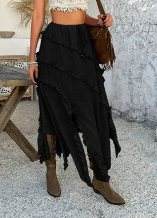 Devine Slit Drawstring Ruffled Skirt - MimiStylez