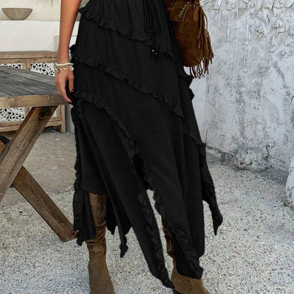Devine Slit Drawstring Ruffled Skirt - MimiStylez
