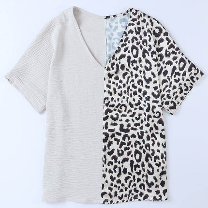 Leopard Color Block V-Neck Blouse - MimiStylez