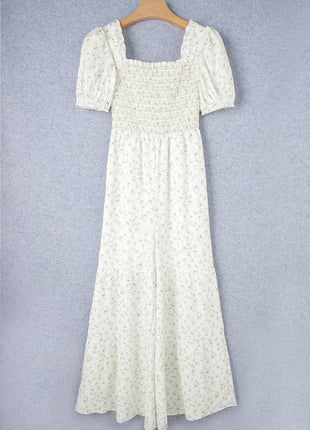 Smocked Printed Short Sleeve Jumpsuit - MimiStylez