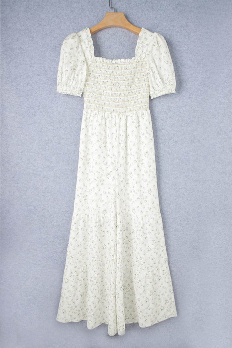 Smocked Printed Short Sleeve Jumpsuit - MimiStylez