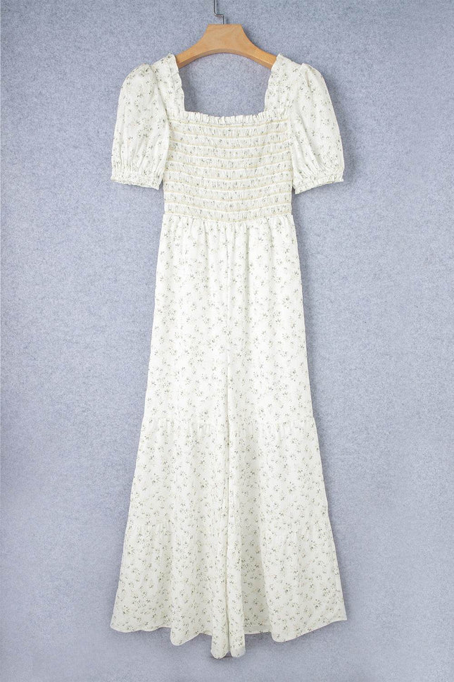 Smocked Printed Short Sleeve Jumpsuit - MimiStylez