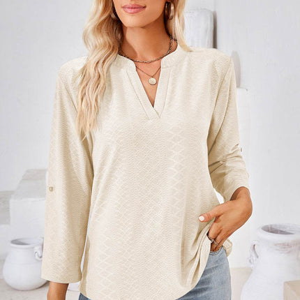 Notched Roll-Tab Sleeve T-Shirt - MimiStylez