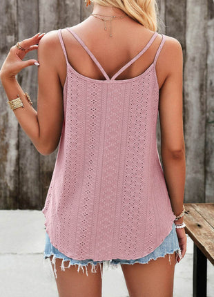 Eyelet V-Neck Double Strap Cami - MimiStylez