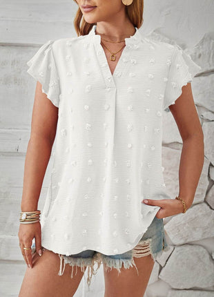 Swiss Dot Notched Cap Sleeve T-Shirt - MimiStylez