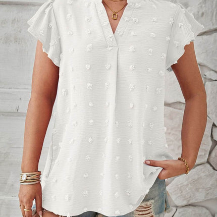 Swiss Dot Notched Cap Sleeve T-Shirt - MimiStylez