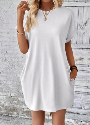 Pocketed Round Neck Short Sleeve Dress - MimiStylez