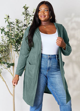 Basic Bae Full Size Hooded Sweater Cardigan - MimiStylez