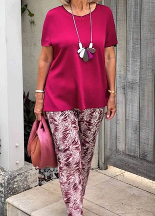 Full Size Round Neck Short Sleeve Top and Pants Set Plus Size - MimiStylez