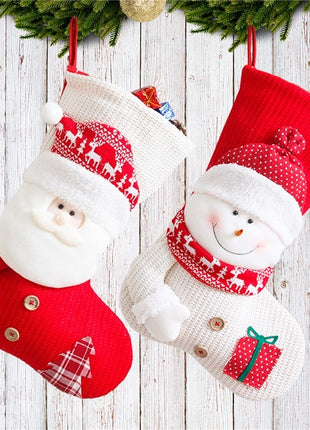 Large Red White Knitted Christmas Stocking