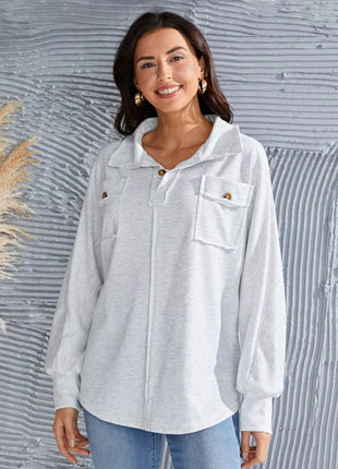 Exposed Seam Collared Neck Sweatshirt - MimiStylez