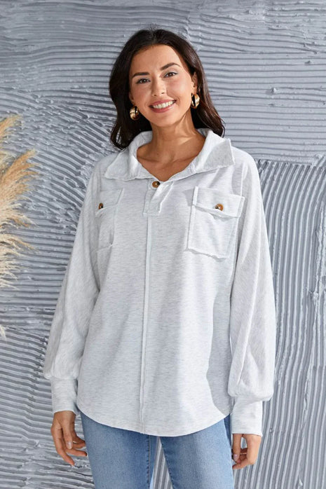 Exposed Seam Collared Neck Sweatshirt - MimiStylez