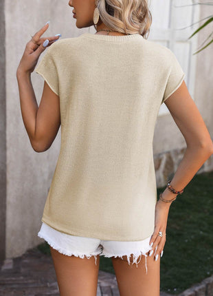 Rolled Cap Sleeve Round Neck Sweater Vest - MimiStylez