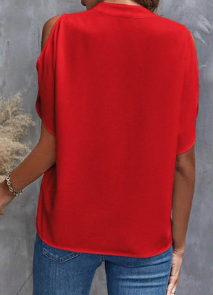 Notched Cold Shoulder Blouse - MimiStylez